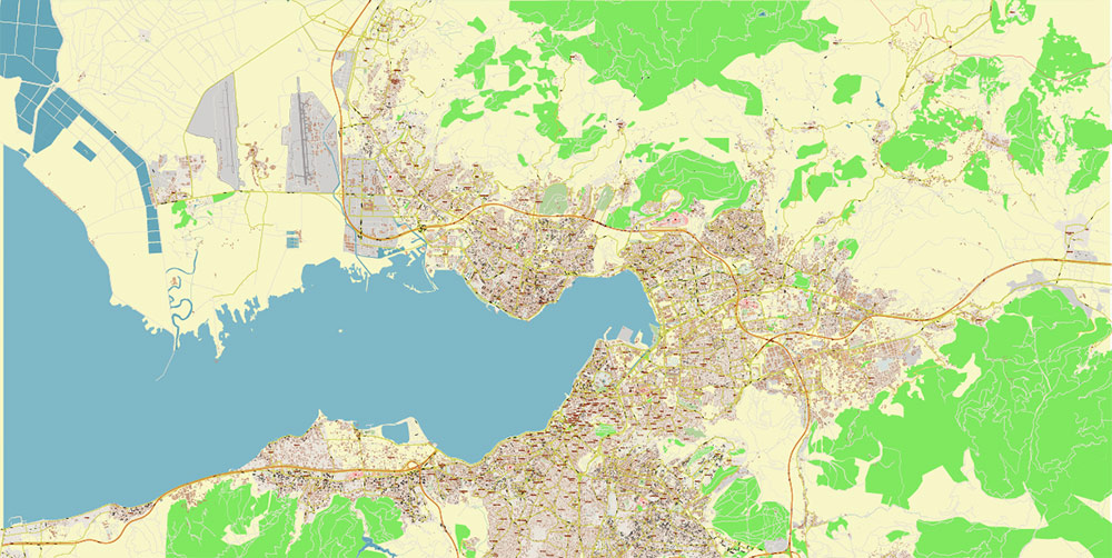 Izmir Turkey PDF Map Vector Exact City Plan High Detailed Street Map editable Adobe PDF in layers