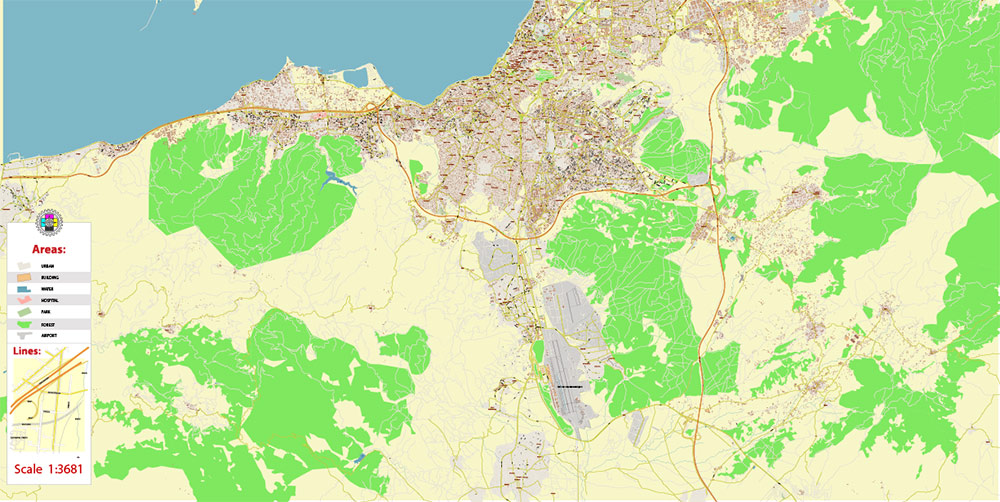 Izmir Turkey PDF Map Vector Exact City Plan High Detailed Street Map editable Adobe PDF in layers