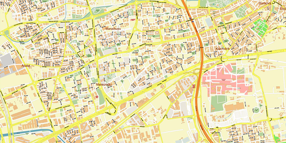 Izmir Turkey PDF Map Vector Exact City Plan High Detailed Street Map editable Adobe PDF in layers