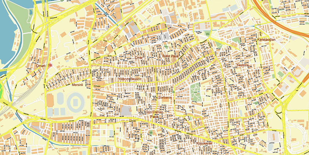Izmir Turkey PDF Map Vector Exact City Plan High Detailed Street Map editable Adobe PDF in layers