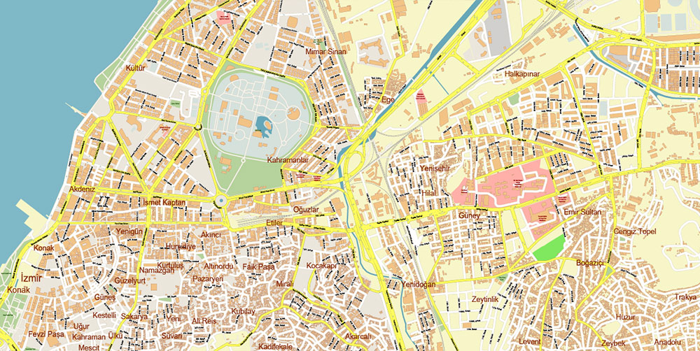 Izmir Turkey PDF Map Vector Exact City Plan High Detailed Street Map editable Adobe PDF in layers