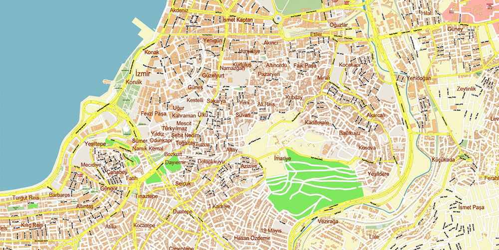 Izmir Turkey PDF Map Vector Exact City Plan High Detailed Street Map editable Adobe PDF in layers
