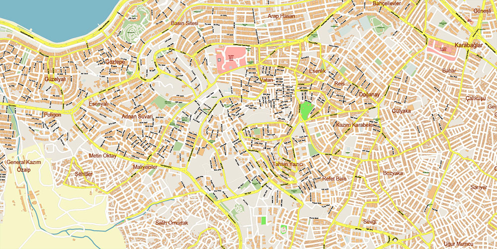 Izmir Turkey PDF Map Vector Exact City Plan High Detailed Street Map editable Adobe PDF in layers