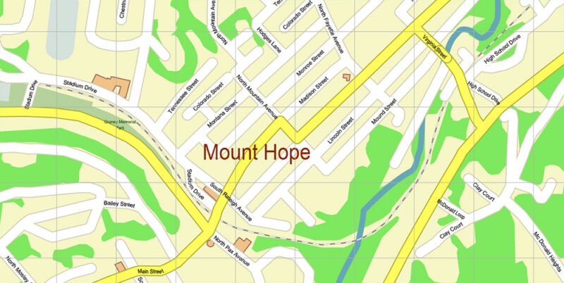 Mount Hope Fayette County West Virginia USA Map Vector Exact Plan High Detailed Street Map editable Adobe Illustrator in layers