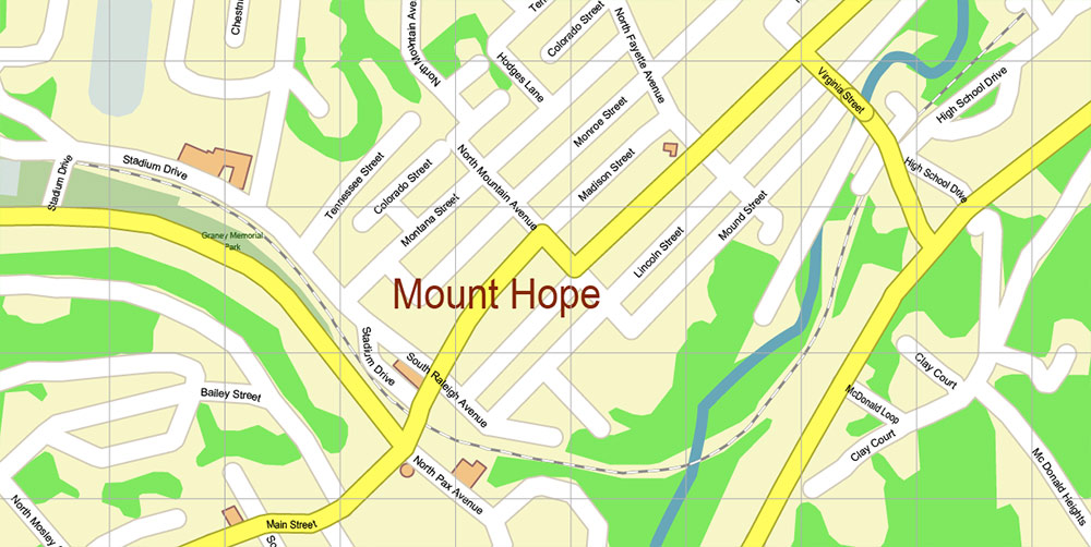 Mount Hope Fayette County West Virginia USA Map Vector Exact Plan High Detailed Street Map editable Adobe Illustrator in layers