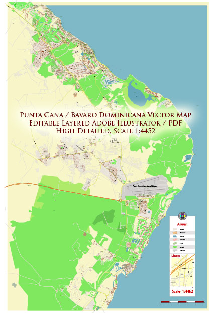 Punta Cana / Bavaro Rep. Dominicana Map Vector Exact City Plan High Detailed Street Map editable Adobe Illustrator in layers