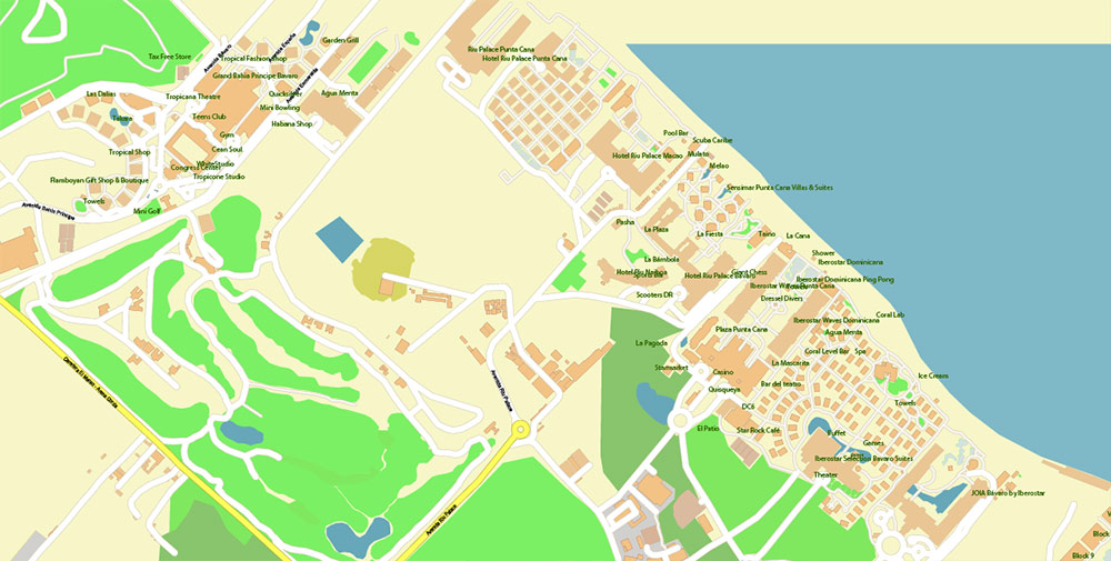 Punta Cana / Bavaro Rep. Dominicana Map Vector Exact City Plan High Detailed Street Map editable Adobe Illustrator in layers