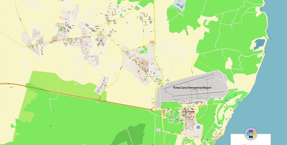 Punta Cana / Bavaro Rep. Dominicana Map Vector Exact City Plan High Detailed Street Map editable Adobe Illustrator in layers