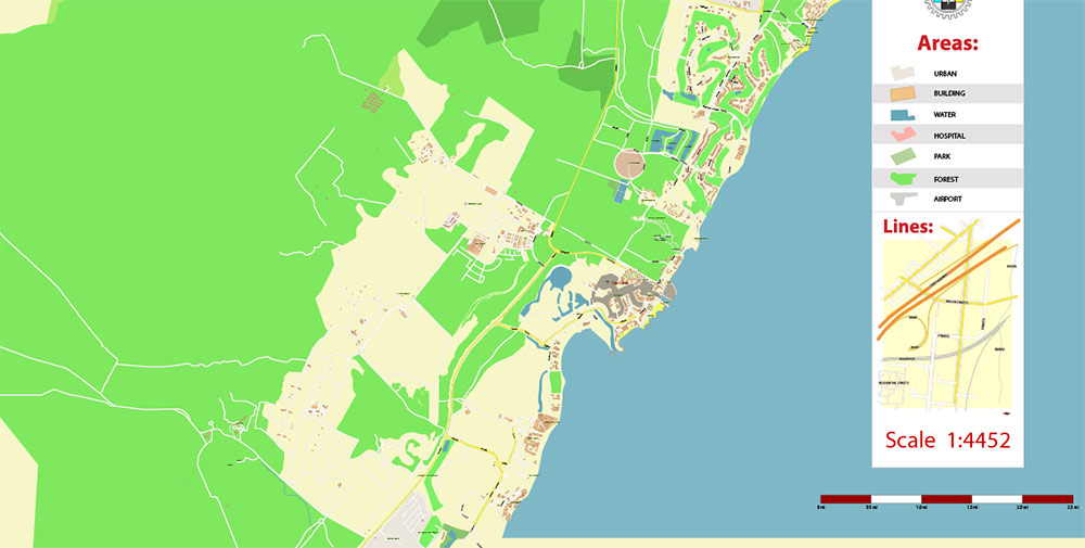 Punta Cana / Bavaro Rep. Dominicana Map Vector Exact City Plan High Detailed Street Map editable Adobe Illustrator in layers