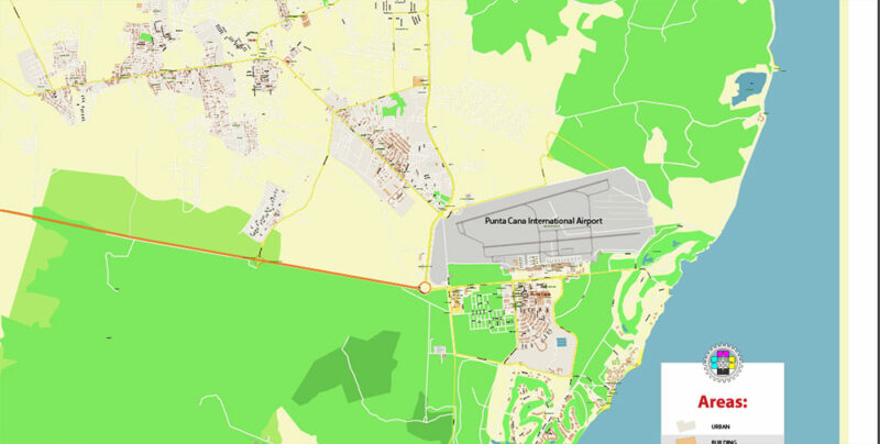 Punta Cana / Bavaro Rep. Dominicana Map Vector Exact City Plan High Detailed Street Map editable Adobe Illustrator in layers