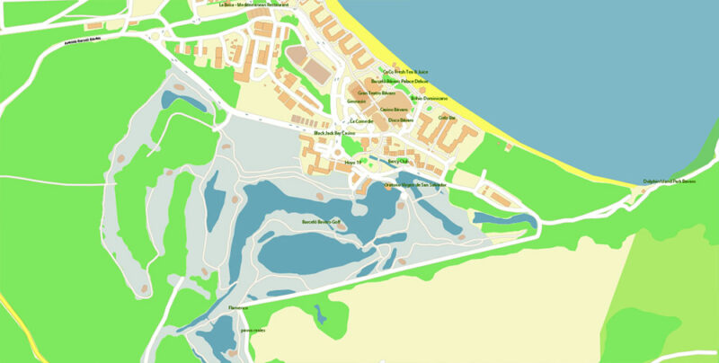 Punta Cana / Bavaro Rep. Dominicana Map Vector Exact City Plan High Detailed Street Map editable Adobe Illustrator in layers