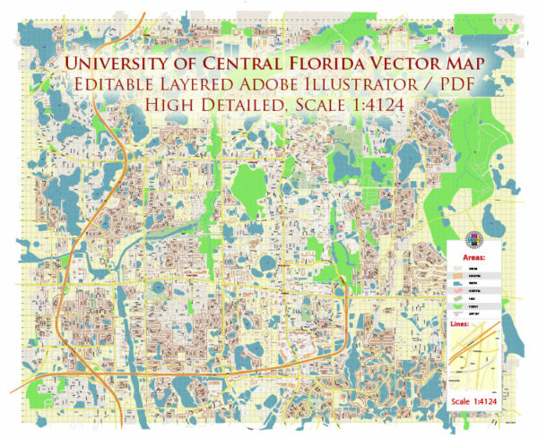 University of Central Florida US Map Vector Exact Plan High Detailed Street Map editable Adobe Illustrator in layers