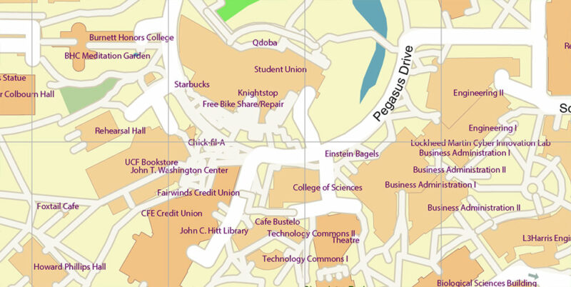 University of Central Florida US Map Vector Exact Plan High Detailed Street Map editable Adobe Illustrator in layers