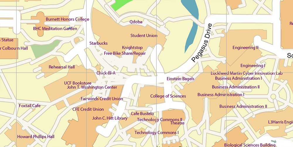 University of Central Florida US PDF Map Vector Exact Plan High Detailed Street Map editable Adobe PDF in layers