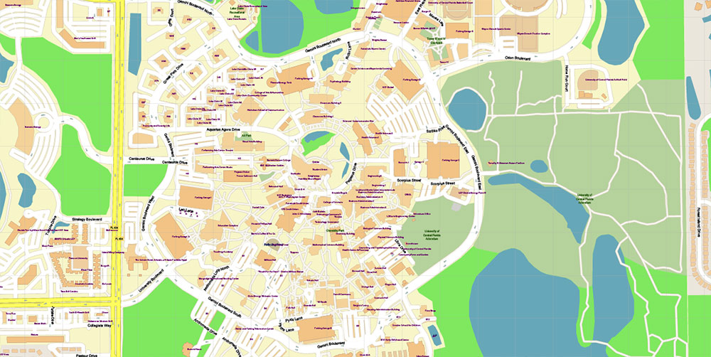 University of Central Florida US Map Vector Exact Plan High Detailed Street Map editable Adobe Illustrator in layers