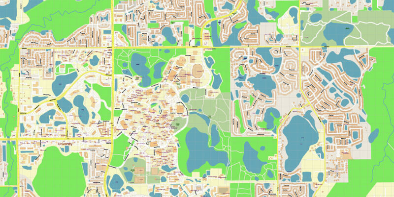 University of Central Florida US Map Vector Exact Plan High Detailed Street Map editable Adobe Illustrator in layers