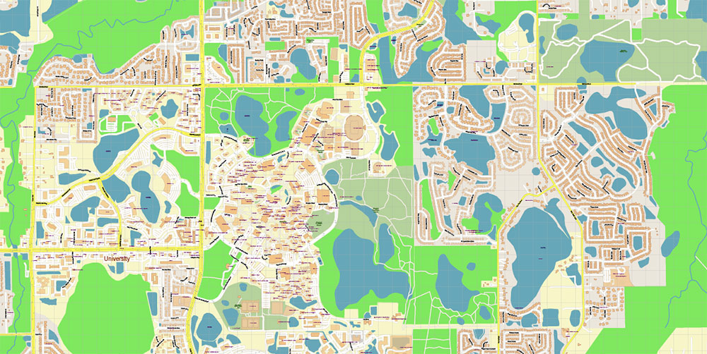 University of Central Florida US Map Vector Exact Plan High Detailed Street Map editable Adobe Illustrator in layers