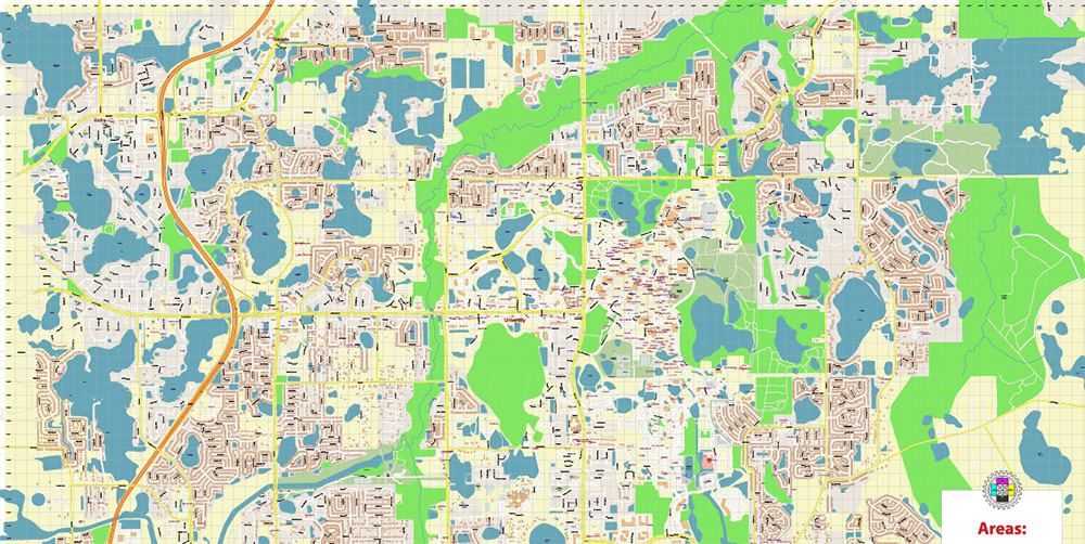 University of Central Florida US Map Vector Exact Plan High Detailed Street Map editable Adobe Illustrator in layers