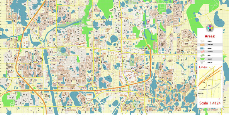 University of Central Florida US Map Vector Exact Plan High Detailed Street Map editable Adobe Illustrator in layers
