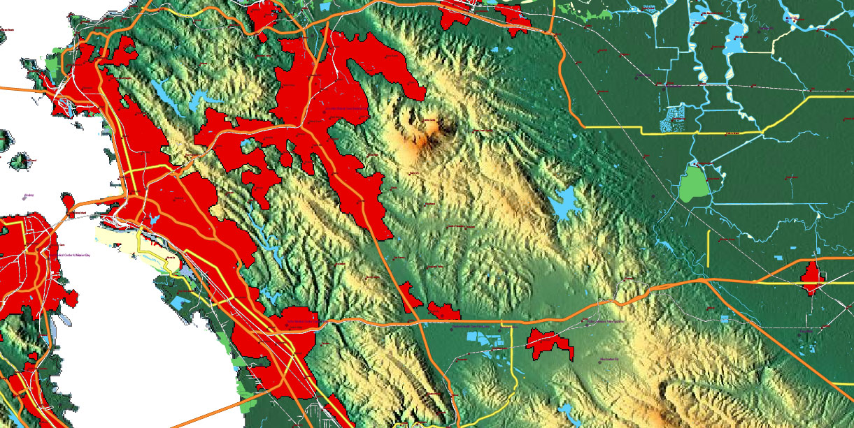California State US Map Vector Exact High Detailed Roads Map + Relief Topo (raster) editable Adobe Illustrator in layers