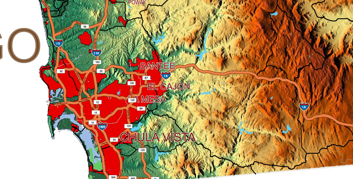 California State US Map Vector Exact High Detailed Roads Map + Relief Topo (raster) editable Adobe Illustrator in layers