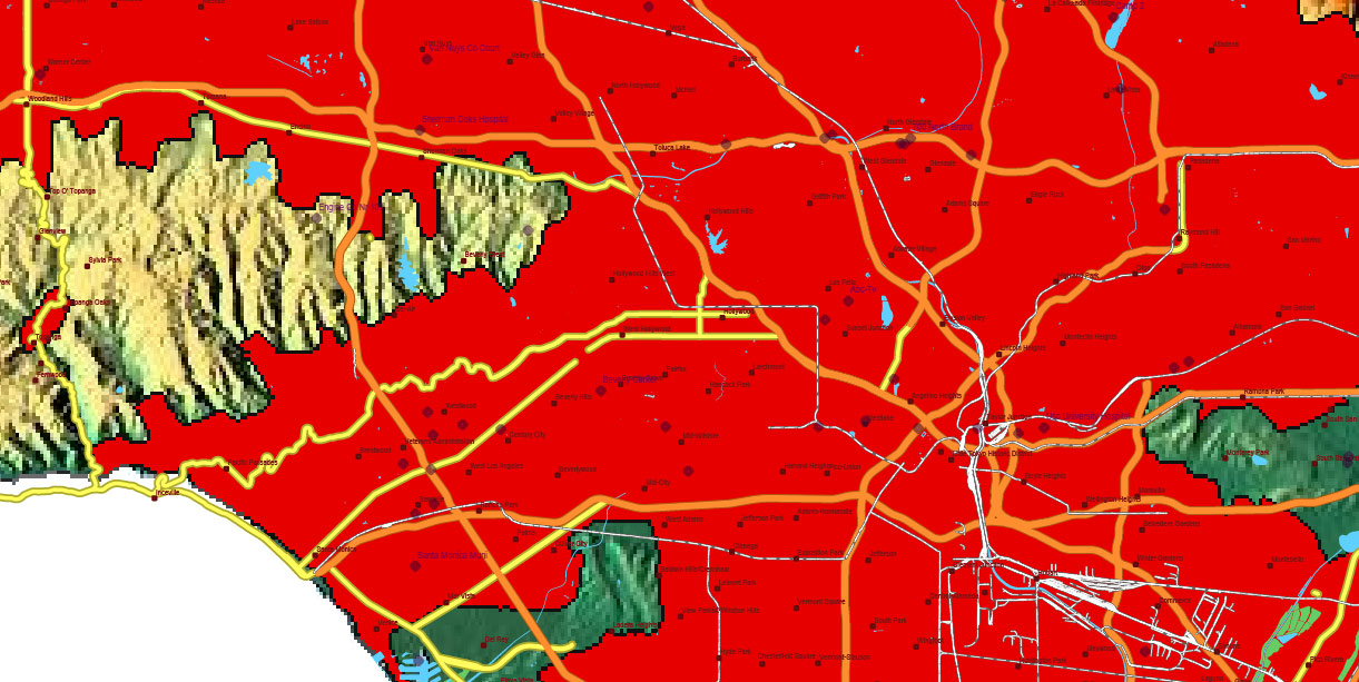 California State US Map Vector Exact High Detailed Roads Map + Relief Topo (raster) editable Adobe Illustrator in layers