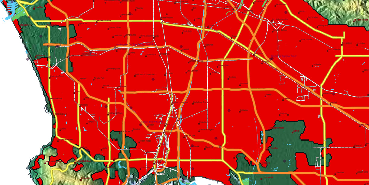 California State US Map Vector Exact High Detailed Roads Map + Relief Topo (raster) editable Adobe Illustrator in layers