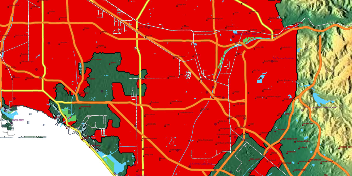 California State US Map Vector Exact High Detailed Roads Map + Relief Topo (raster) editable Adobe Illustrator in layers