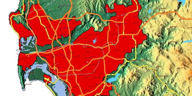 California State US Map Vector Exact High Detailed Roads Map + Relief Topo (raster) editable Adobe Illustrator in layers