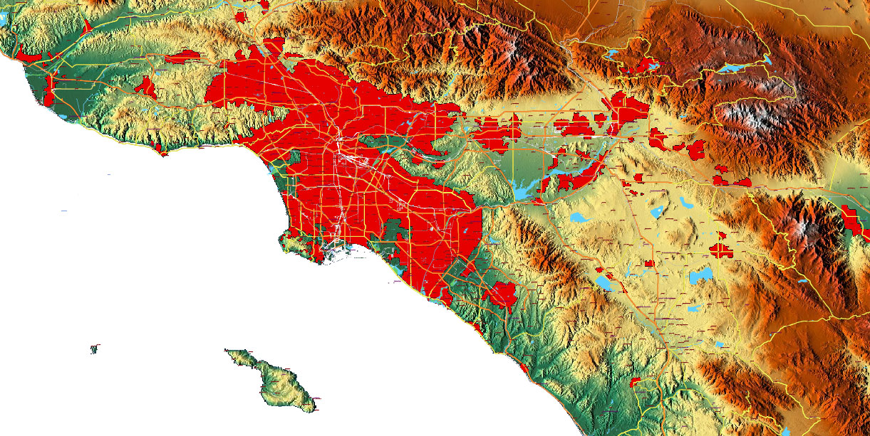 California State US Map Vector Exact High Detailed Roads Map + Relief Topo (raster) editable Adobe Illustrator in layers