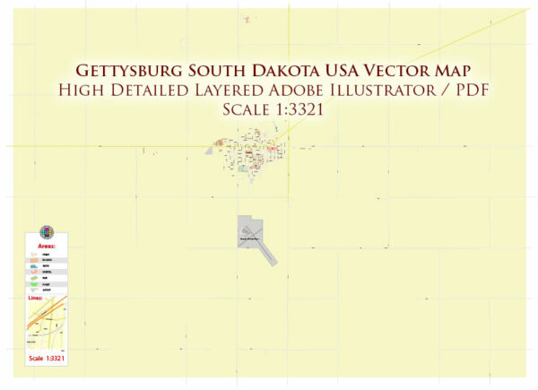 Gettysburg South Dakota USA Map Vector Exact Plan High Detailed Street Map editable Adobe Illustrator in layers Gettysburg South Dakota USA Map Vector Exact Plan High Detailed Street Map editable Adobe Illustrator in layers