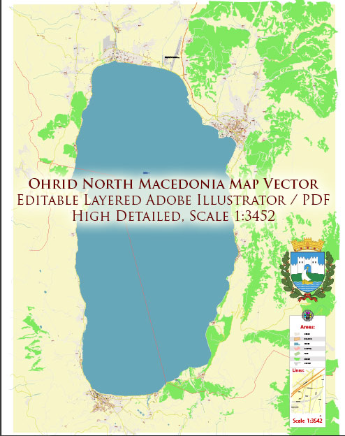 Ohrid North Macedonia Vector Map high detailed All Roads Streets map editable Layered Adobe Illustrator
