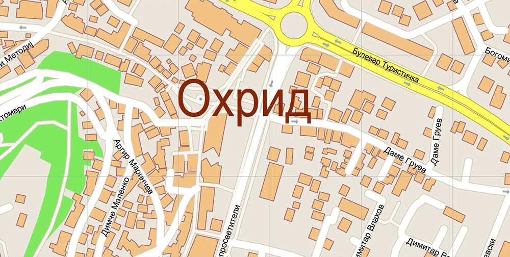 Ohrid North Macedonia Vector Map high detailed All Roads Streets map editable Layered Adobe Illustrator