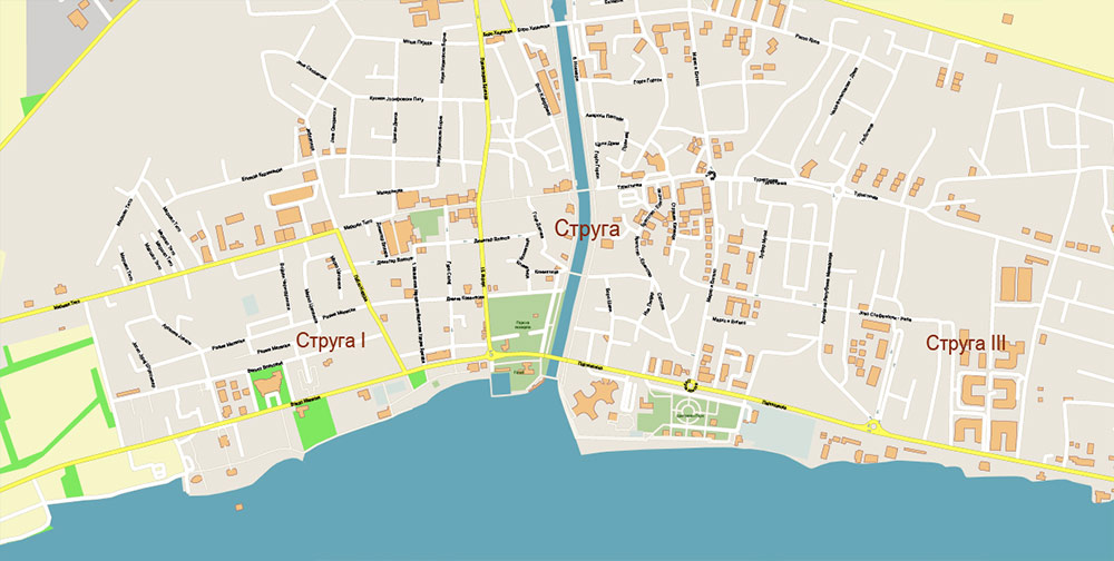 Ohrid North Macedonia Vector Map high detailed All Roads Streets map editable Layered Adobe Illustrator