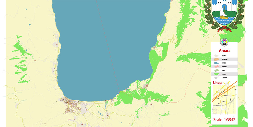 Ohrid North Macedonia Vector Map high detailed All Roads Streets map editable Layered Adobe Illustrator