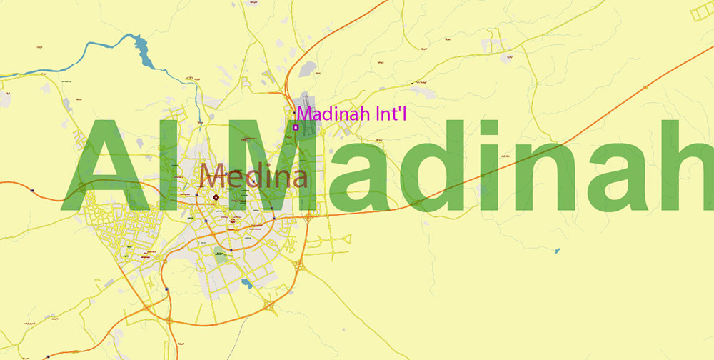 Saudi Arabia HD Vector Map high detailed roads and admin, editable layered in Adobe Illustrator