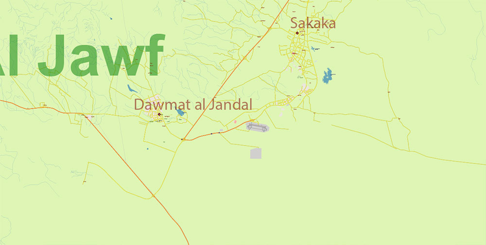 Saudi Arabia HD Vector Map high detailed roads and admin, editable layered in Adobe Illustrator