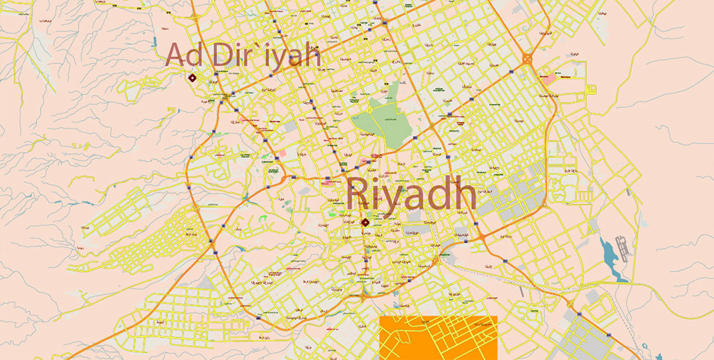 Saudi Arabia HD Vector Map high detailed roads and admin, editable layered in Adobe Illustrator