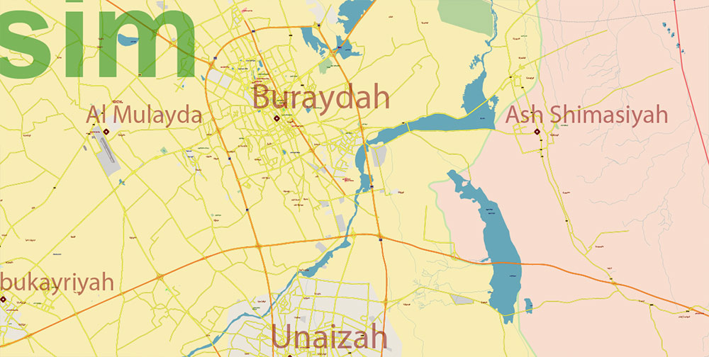 Saudi Arabia HD Vector Map high detailed roads and admin, editable layered in Adobe Illustrator