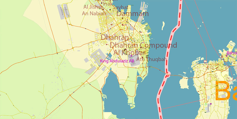 Saudi Arabia HD Vector Map high detailed roads and admin, editable layered in Adobe Illustrator