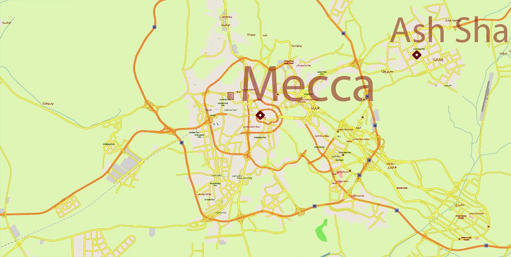 Saudi Arabia HD Vector Map high detailed roads and admin, editable layered in Adobe Illustrator