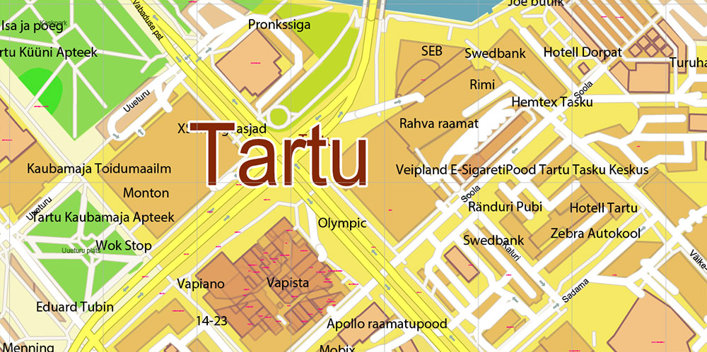 Tartu Estonia Vector Map high detailed All Roads Streets map editable Layered Adobe Illustrator
