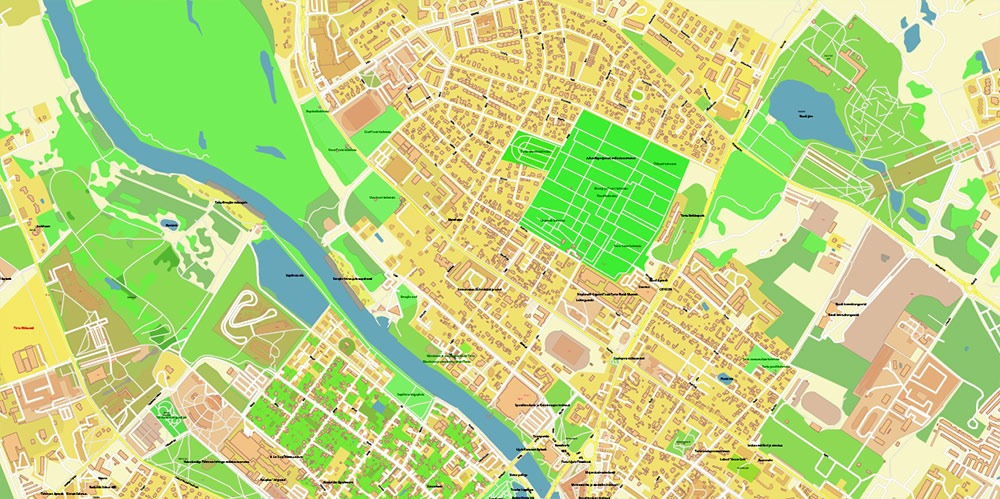 Tartu Estonia Vector Map high detailed All Roads Streets map editable Layered Adobe Illustrator
