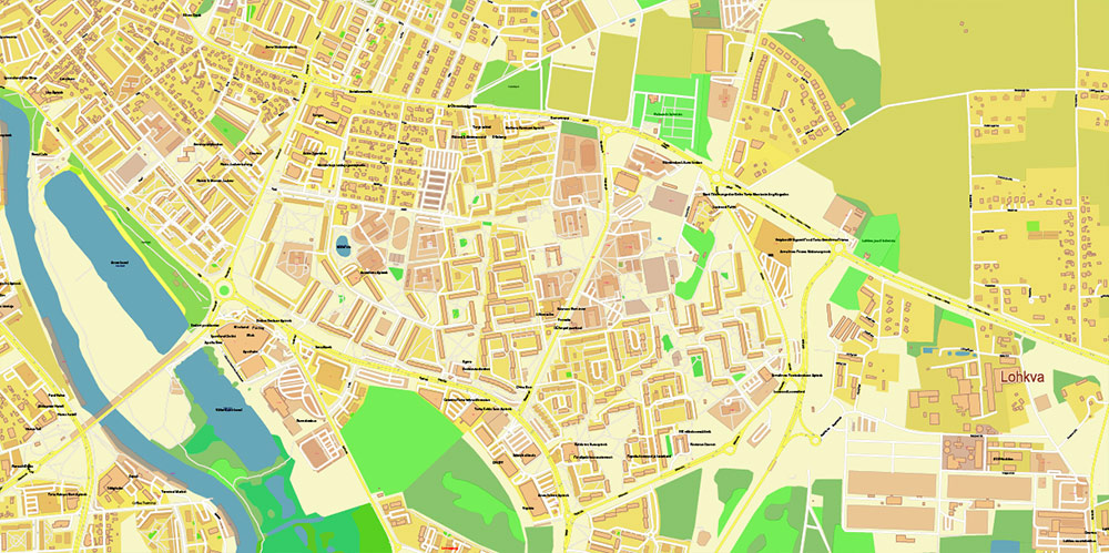Tartu Estonia Vector Map high detailed All Roads Streets map editable Layered Adobe Illustrator