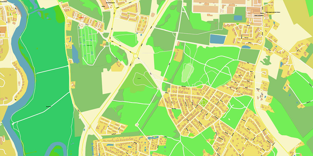 Tartu Estonia Vector Map high detailed All Roads Streets map editable Layered Adobe Illustrator