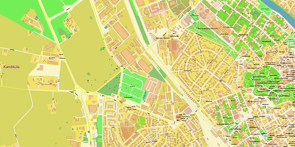 Tartu Estonia Vector Map high detailed All Roads Streets map editable Layered Adobe Illustrator
