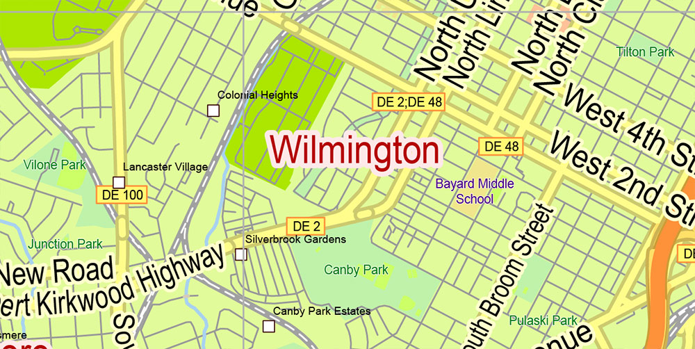 Delaware State US Map Vector Extended Exact detailed Road Admin Map editable Adobe Illustrator in layers