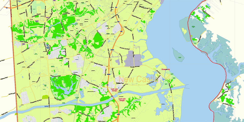 Delaware State US Map Vector Extended Exact detailed Road Admin Map editable Adobe Illustrator in layers