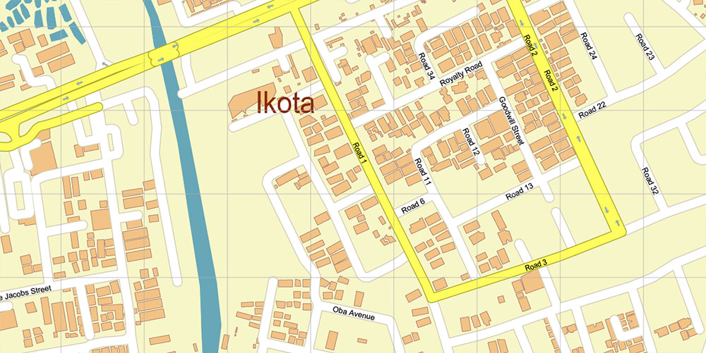 Eti Osa Lagos Nigeria Map Vector Exact City Plan High Detailed Street Map editable Adobe Illustrator in layers