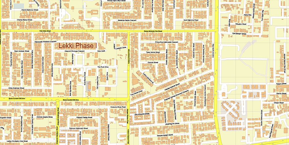 Eti Osa Lagos Nigeria Map Vector Exact City Plan High Detailed Street Map editable Adobe Illustrator in layers